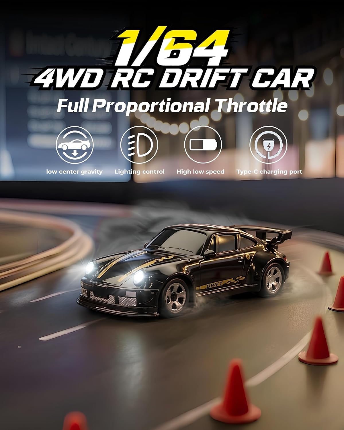 ARRIS 1/64 Micro Desktop RC Drift Car 4WD with 2-Speed Modes RTR | Pocket Size Design, LED Lights, Stunt Driving, Smooth Drifting, Indoor Fun