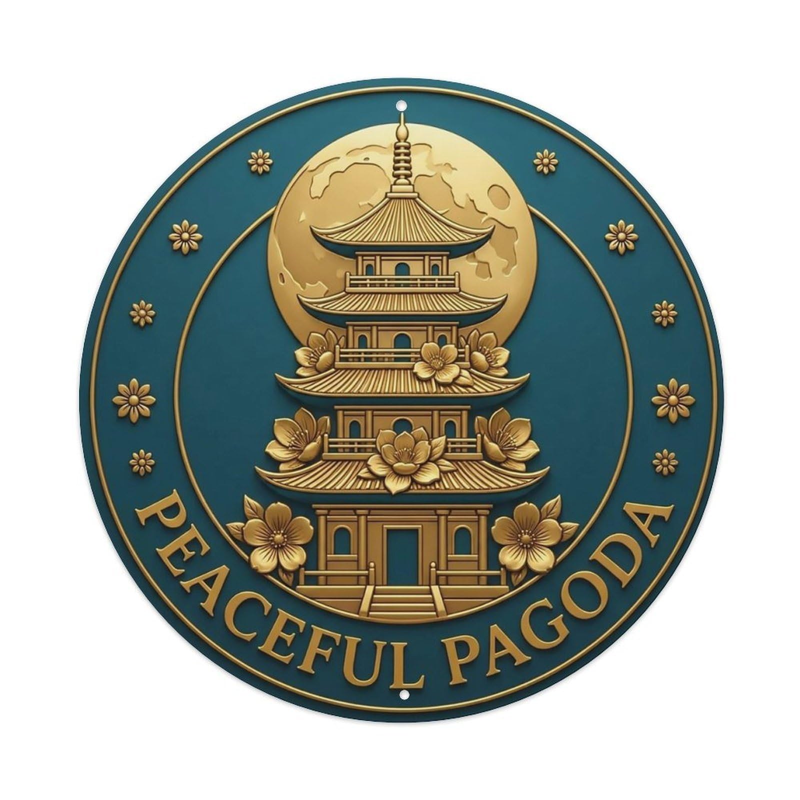 Vintage Peaceful Pagoda Flower Zen Yoga Metal Tin Sign