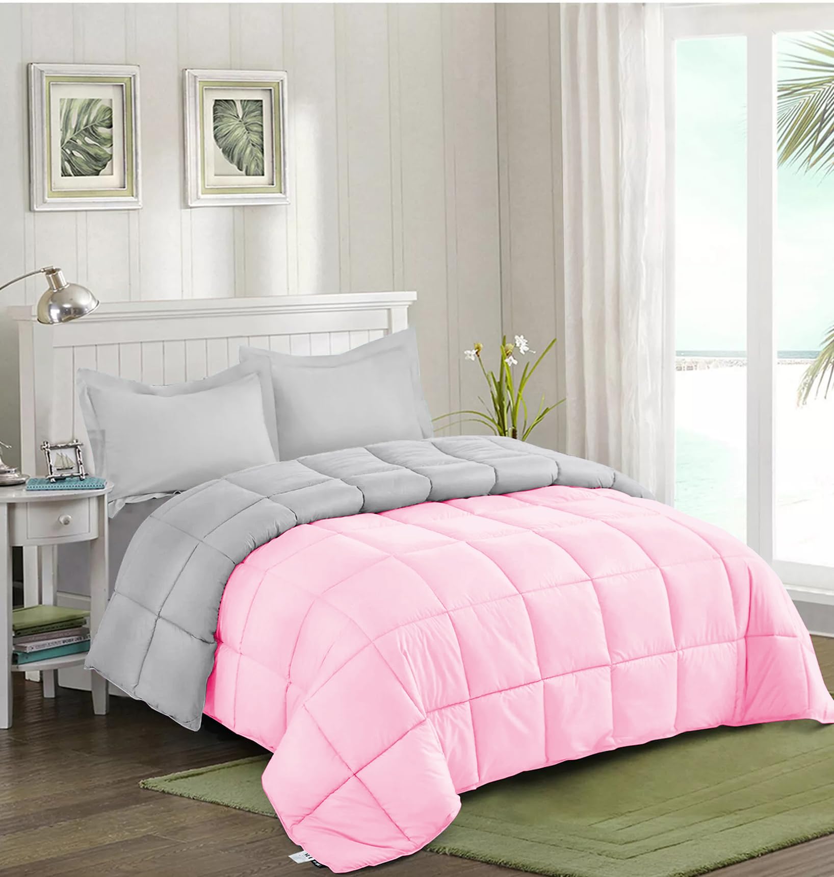 Quilt for All Season 150 GSM Comforter Duvet/Ac Blanket King Size Bed Soft Microfiber Lightweight (90" X106" Inches) - King Size Bed Comforter - Baby Pink/Silver Grey Color-image-34