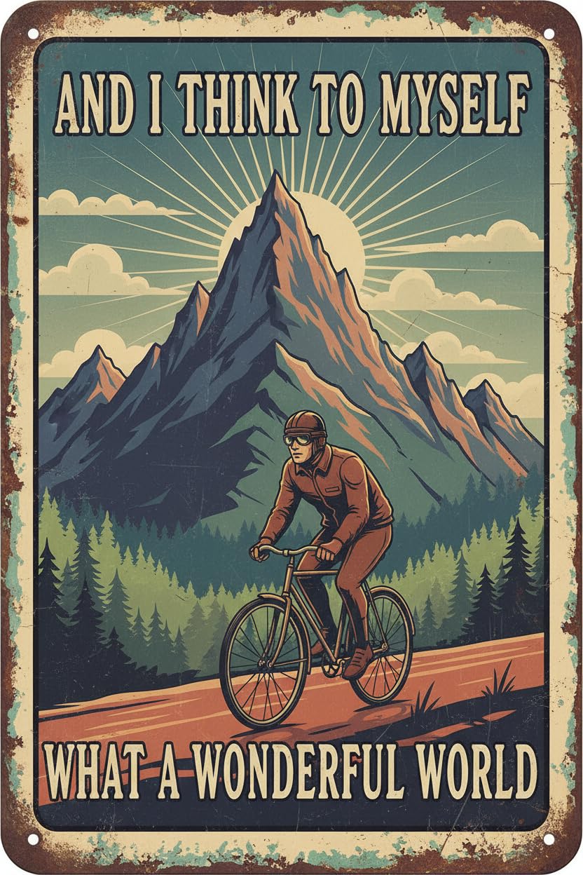 Cycling What A Wonderful World Tin Sign, 8x12 Inch