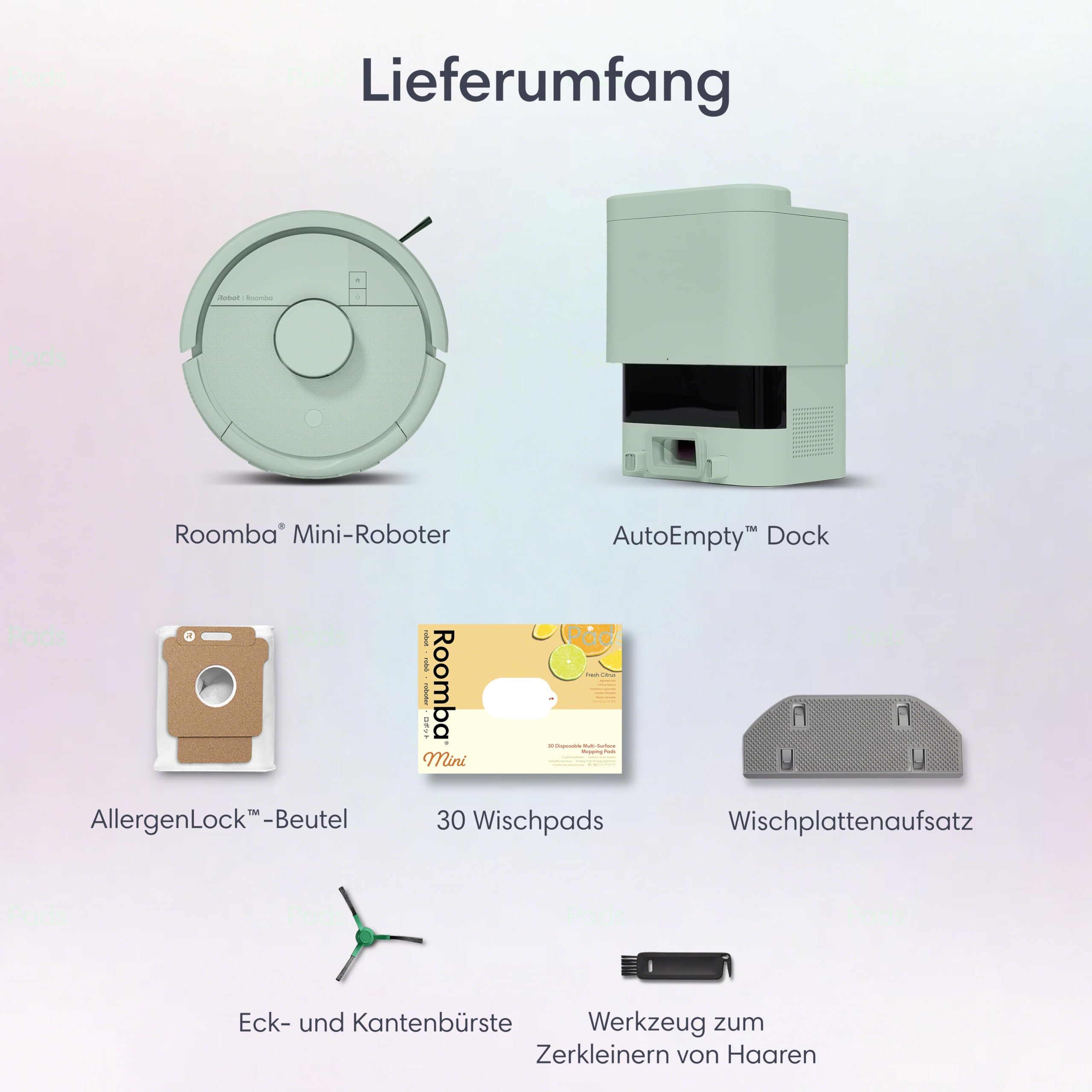 iRobot Roomba® Mini Saug- & Wischroboter + AutoEmpty™ Dock, Minze
