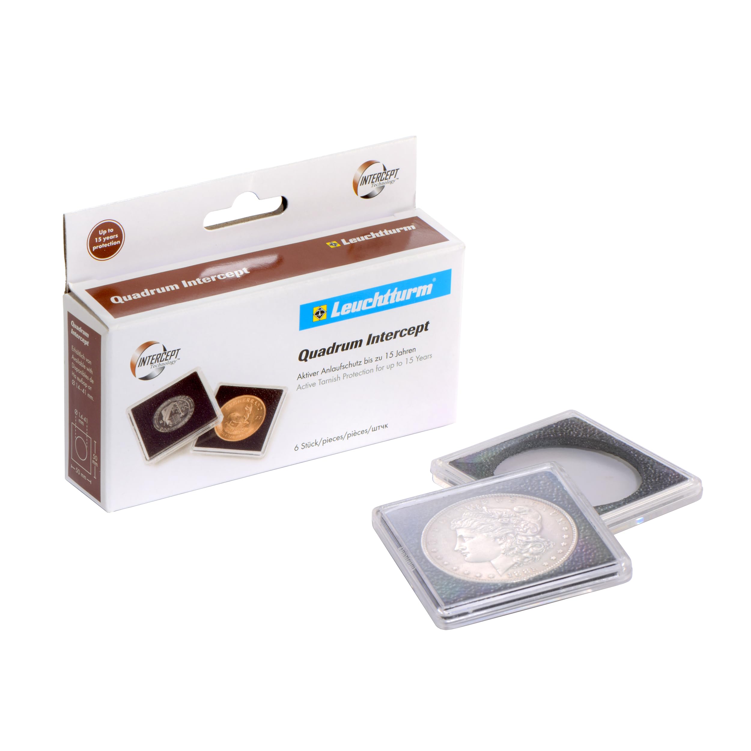 Lighthouse - QUADRUM Square Coin Capsules with INTERCEPT Technology Corrosion Protection for 37 mm Coins - Pack of 6