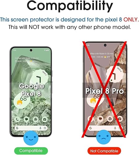 Miniatura 2 de amFilm Protector de pantalla de vidrio templado para Google Pixel 8, compatible con huellas dactilares ultrasónicas, con marco de fácil instalación,