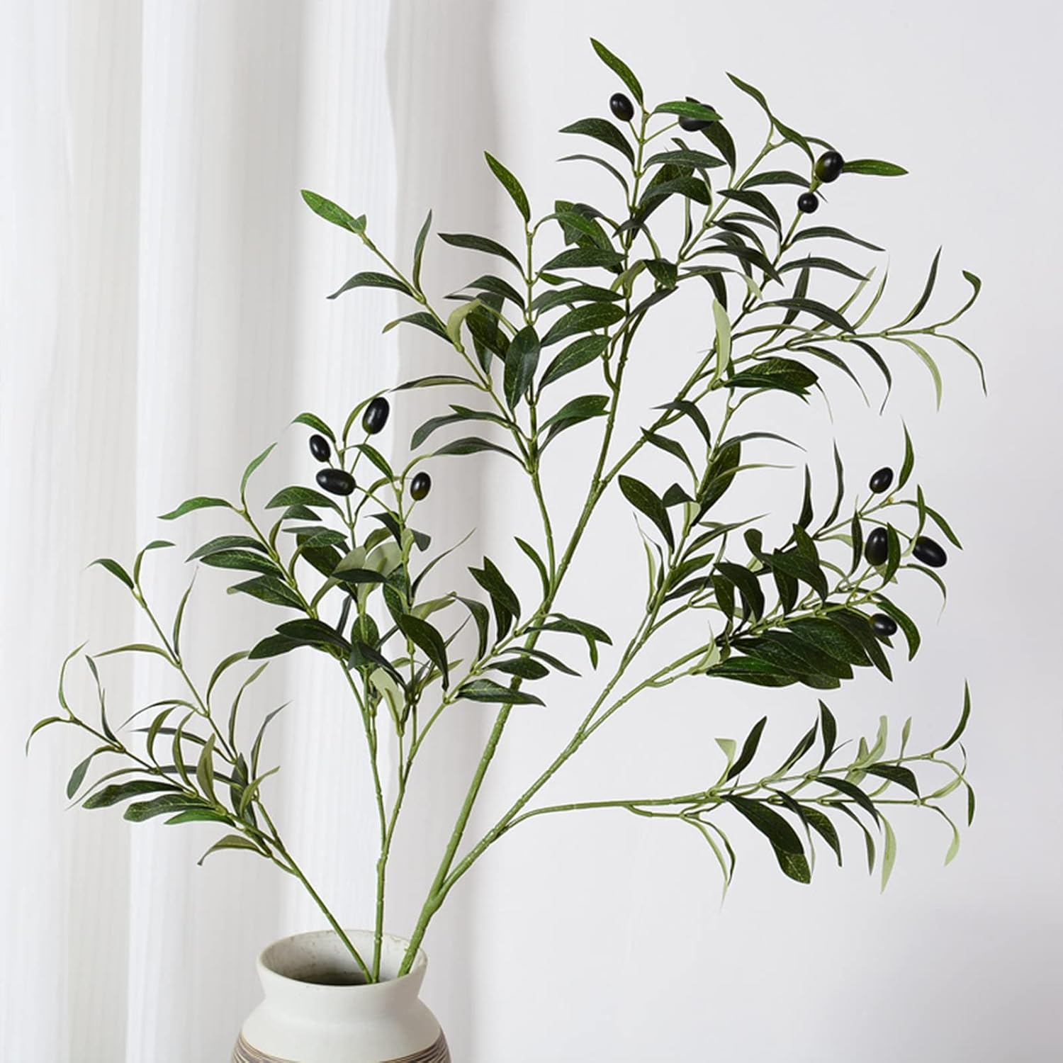 BestAlice 6 Pcs Large Artificial Olive Branches for Vases, 40 Inch Tall Fake Olive Leaf Stems with Olives Fruit, Artificial Plants Greenery Stems Olive Leaves Fake Fruits for Home Wedding Decor