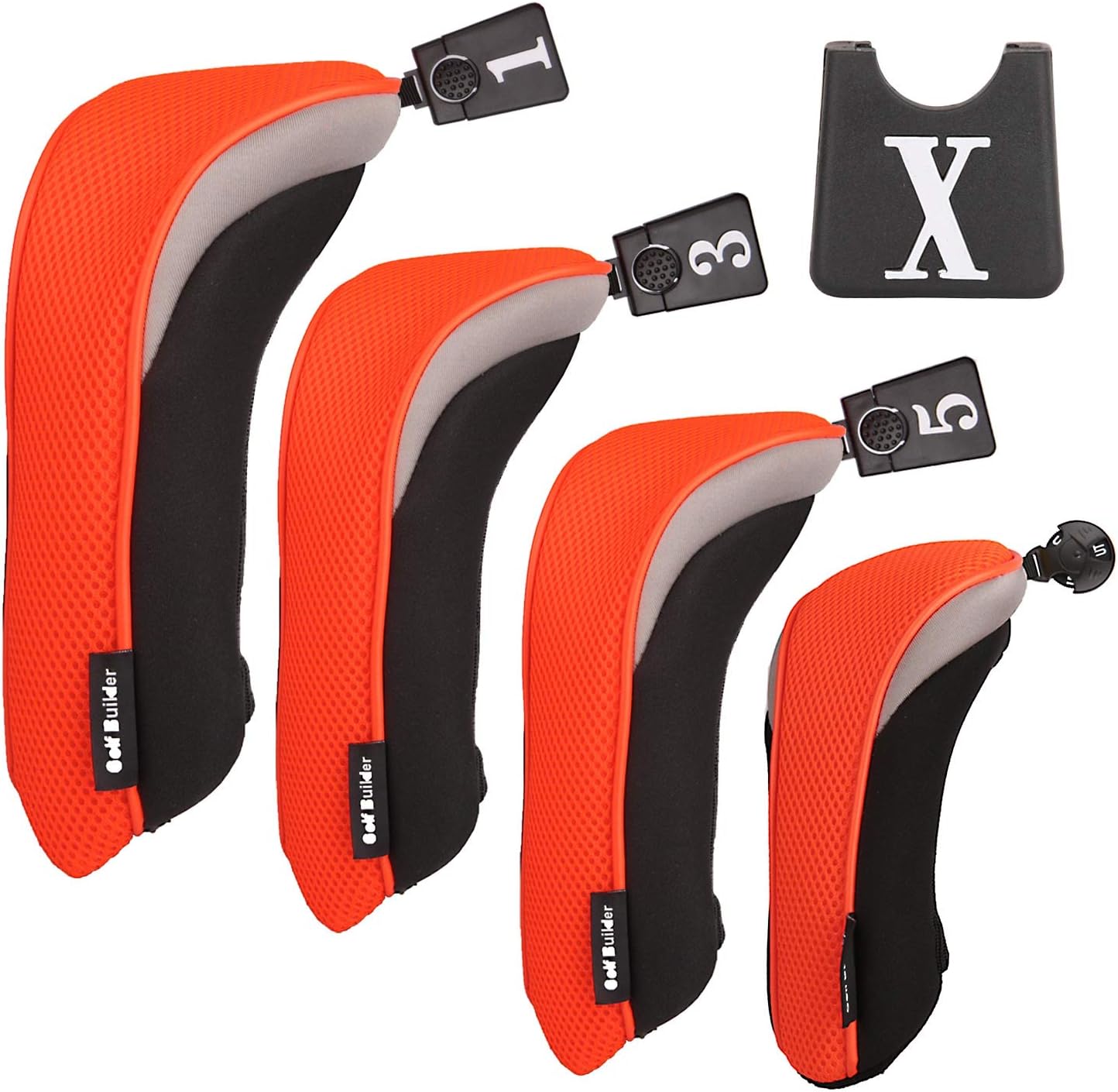 Golf Builder 4pcs/Set Golf Club Driver Fairway Wood Hybrid Head Covers 1 3 5 UT Covers with Interchangeable Number Tag