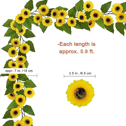 Miniatura 9 de Winlyn 2 guirnaldas artificiales de girasol de 6.5 pies de largo para colgar, guirnaldas de vid de girasol con 43 cabezas de girasol para otoño,
