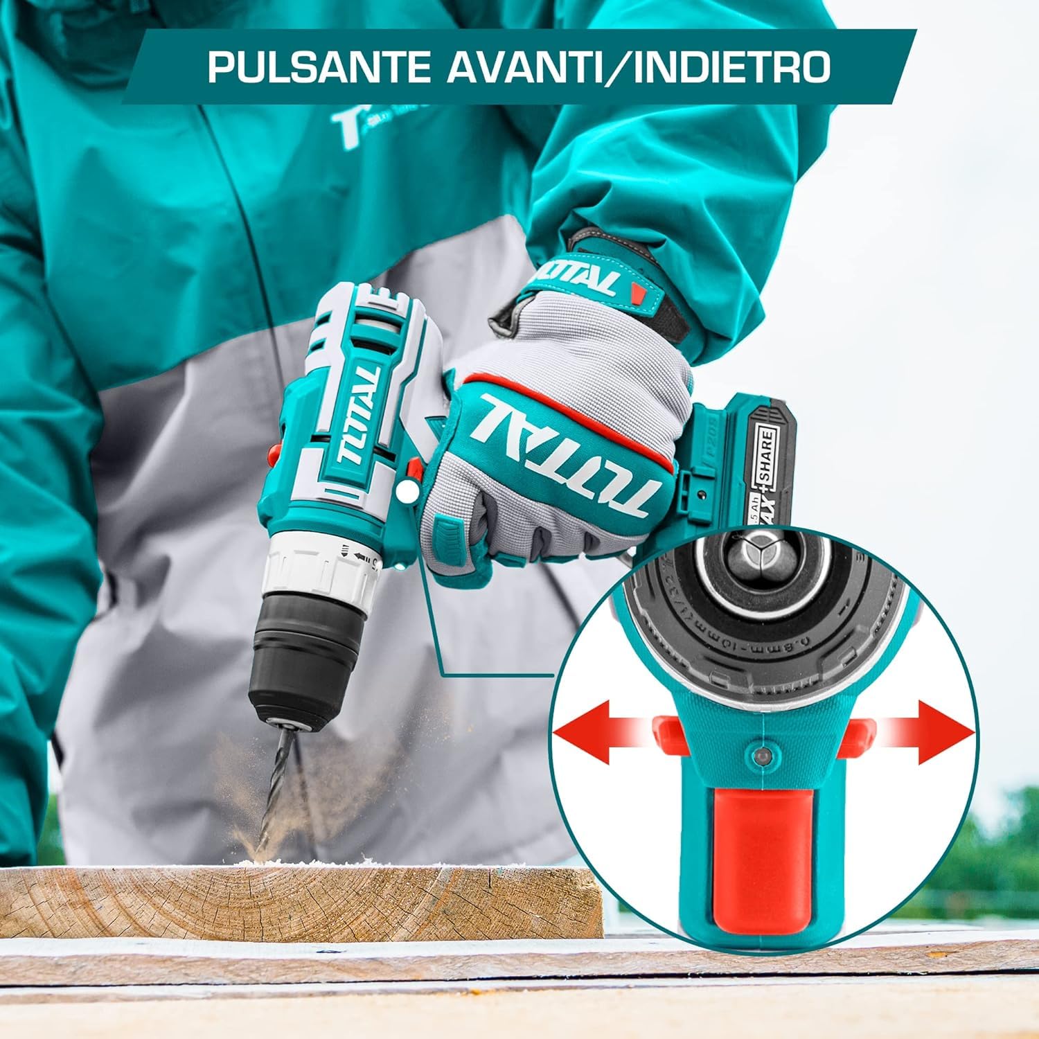 TOTAL - Trapano Avvitatore Batteria 20V, Trapano A Batteria 2Ah Con Caricabatterie, 45Nm Di Coppia 15+1 Impostazioni, 2 Velocità, 10mm Mandrino Autoserrante, Trapano Avvitatore Per Fai Da Te