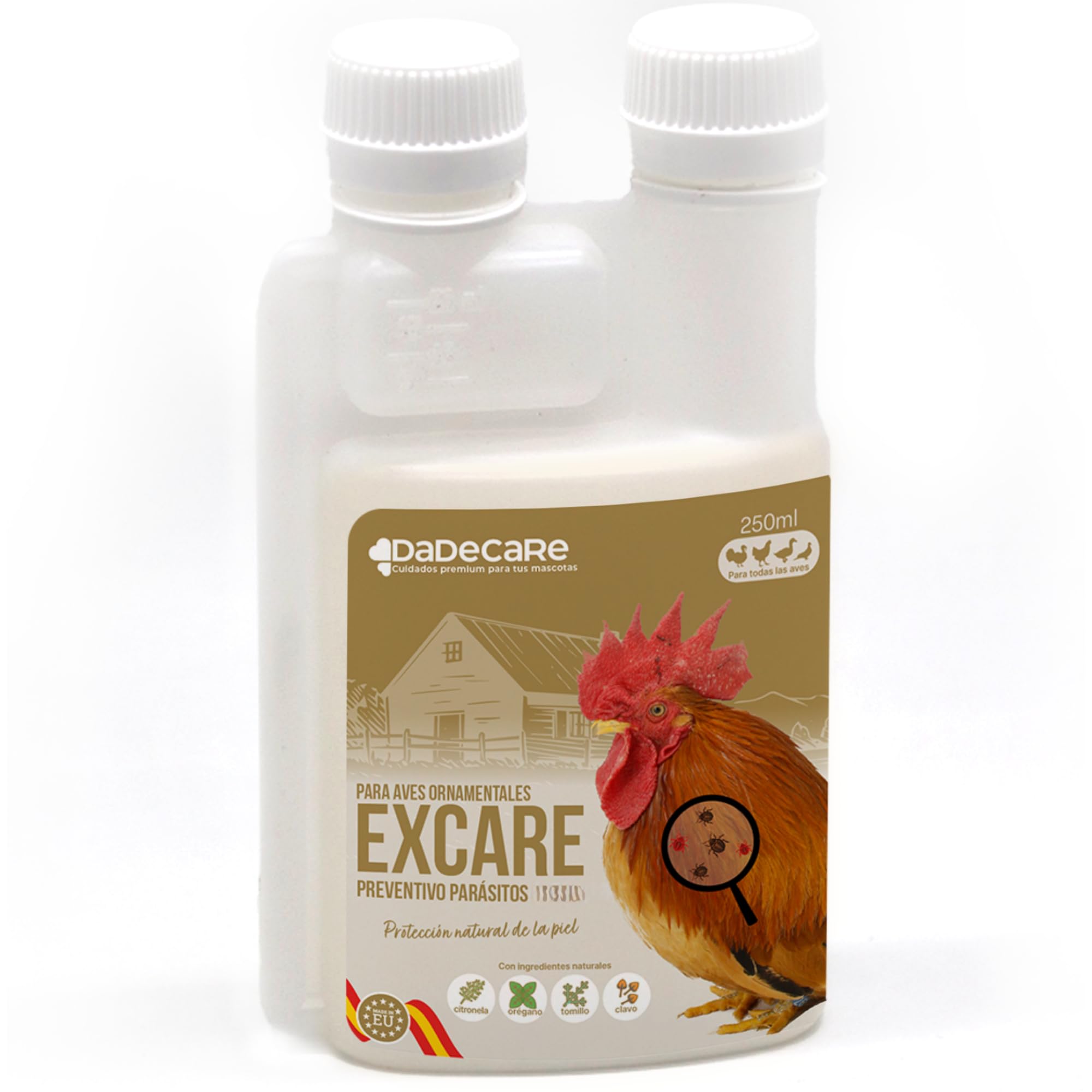 Preventivo Parasitos Natural 250 ml - Gallinas, Aves de Corral y Exóticas - Extracto de Citronela y Clavo - Fórmula Natural - Excare