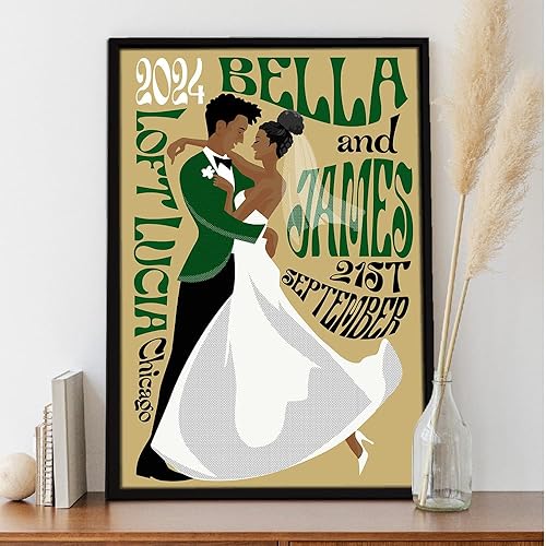 Miniatura 8 de NAREDA Lienzo de boda personalizado, letrero de boda retro de los años 70, letrero de aniversario, regalo personalizado para el día de San Valentín,