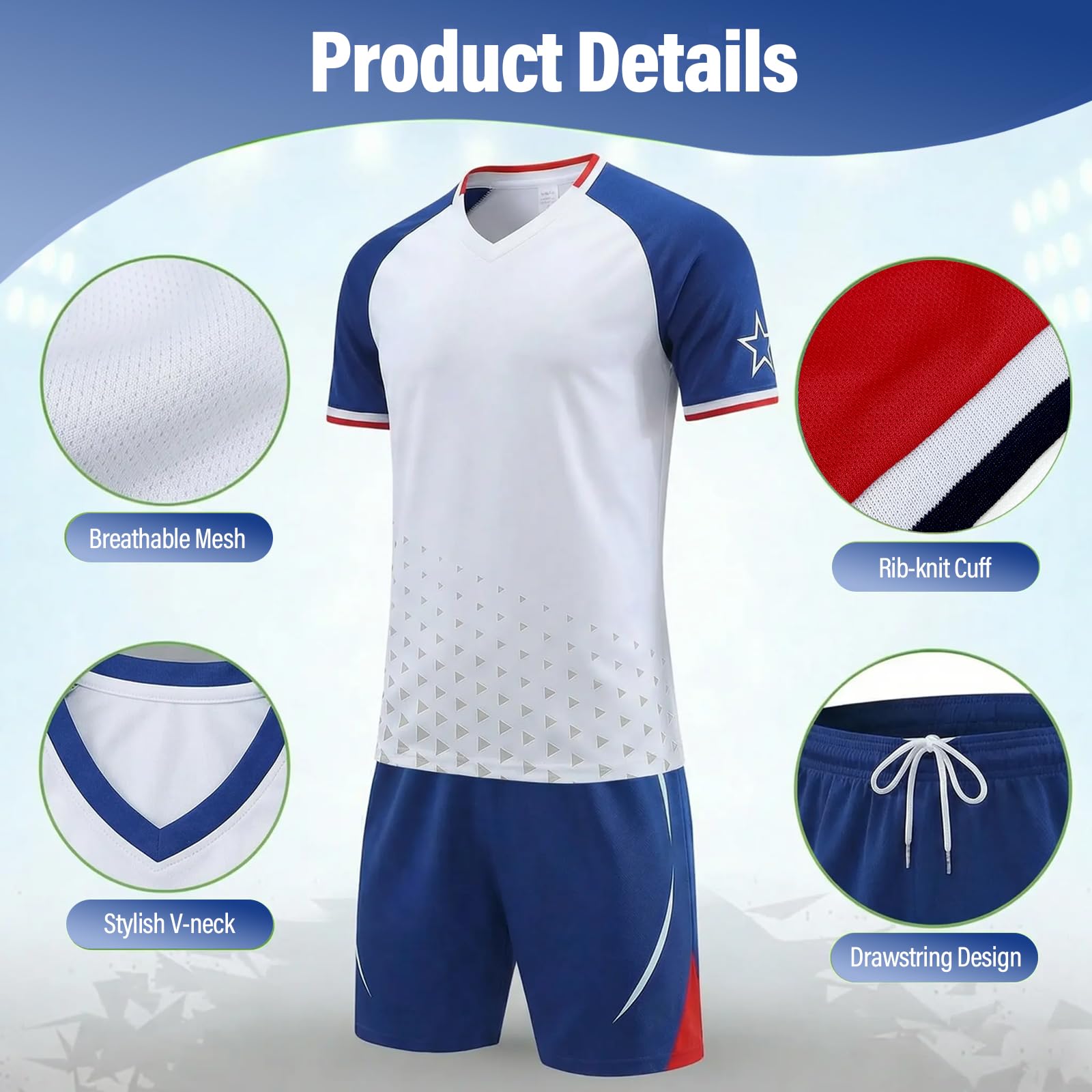 Completo Calcio Bambino, Maglia e Pantaloncini Corti Traspiranti, Abbigliamento Sportivo Asciugatura Rapida per Allenamento, Tennis, Corsa e Scuola