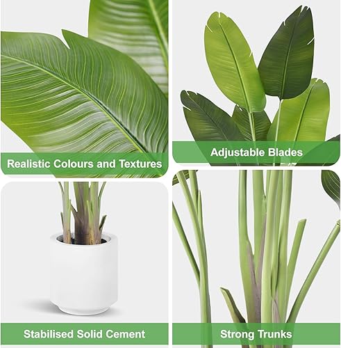 Miniatura 21 de Planta artificial de ave del paraíso de 4 pies de alto, palmera tropical falsa, plantas falsas grandes con 9 hojas de plátano de seda, plantas