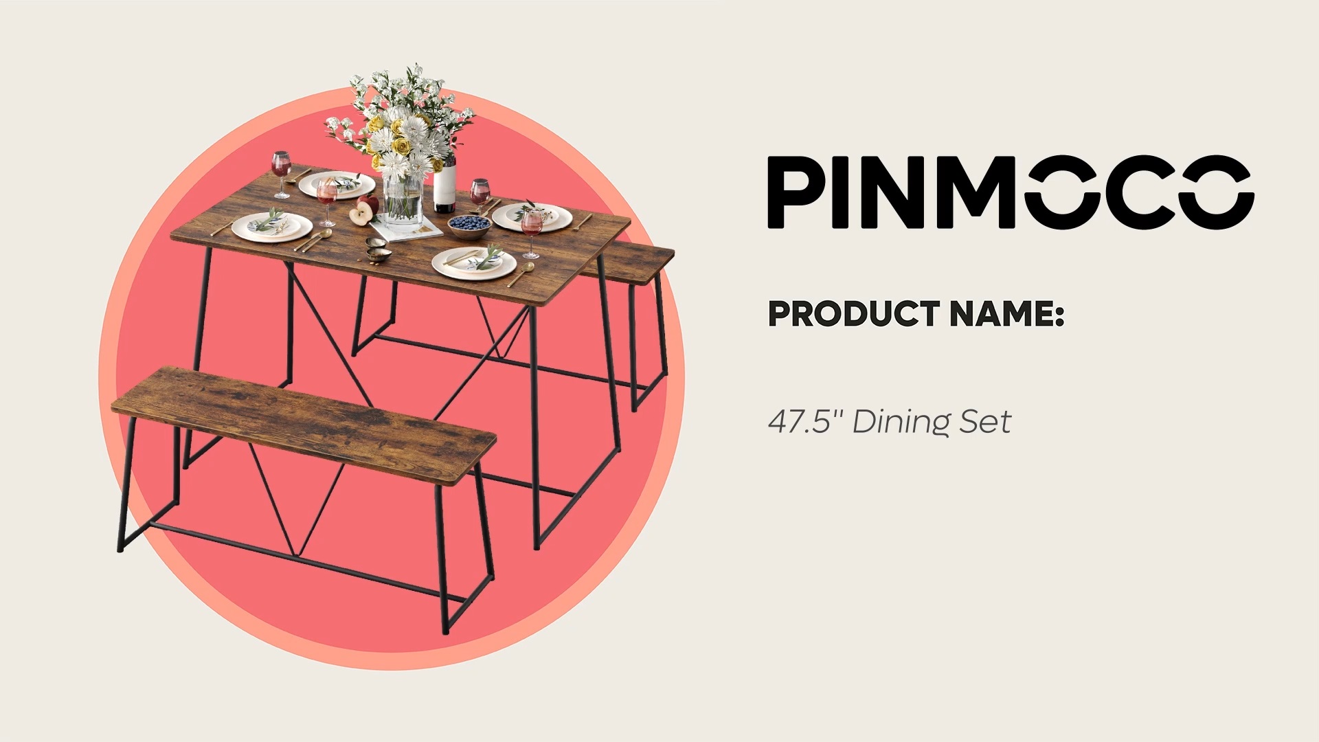 Amazon｜Pinmoco ダイニングテーブルセット 4人用 3点セット 幅115cm