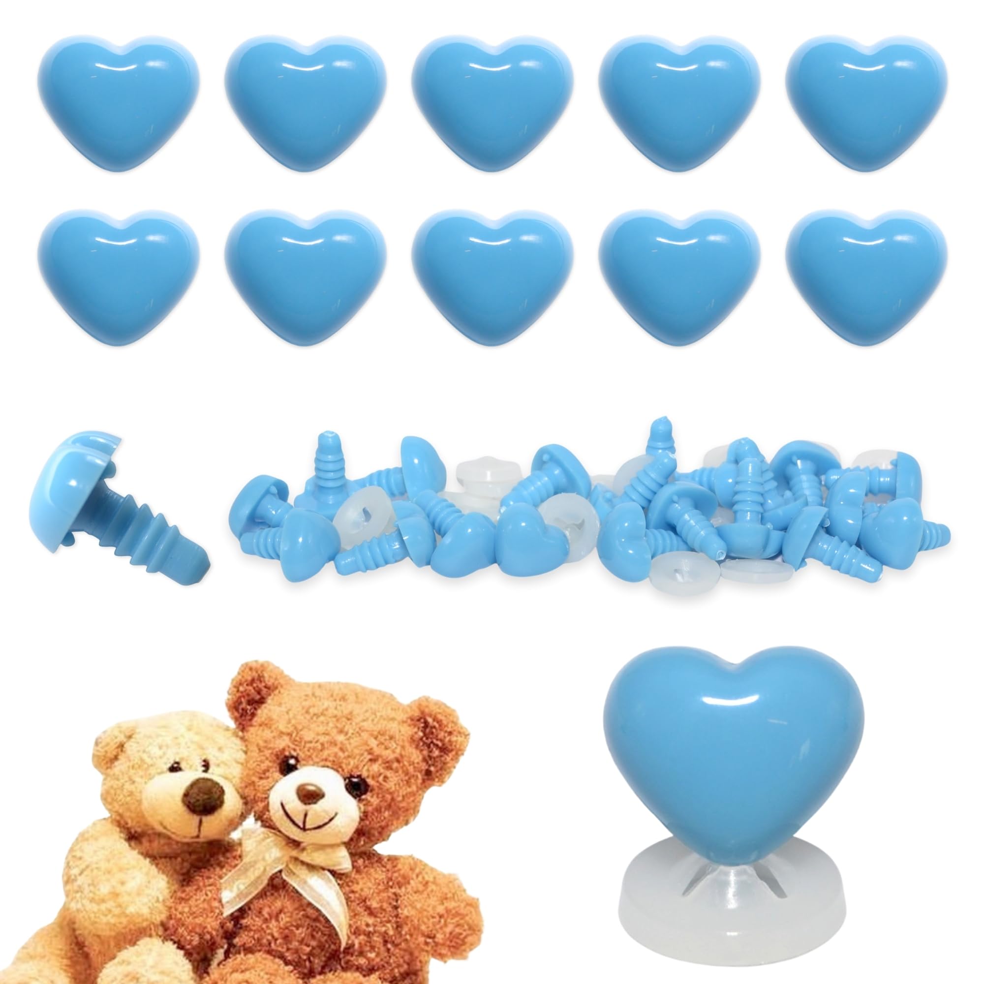 celloexpress 15mm x 13mm Deep Sky Blue Heart Noses with Plastic Backs - Safety Noses for Soft Toy Teddy Bear Animal Making (Pack of 10) โ image 1