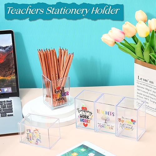 Miniatura 7 de Paquete de 10 unidades de regalos de agradecimiento para profesores, soportes acrílicos para lápices, organizador de escritorio, recipientes para la
