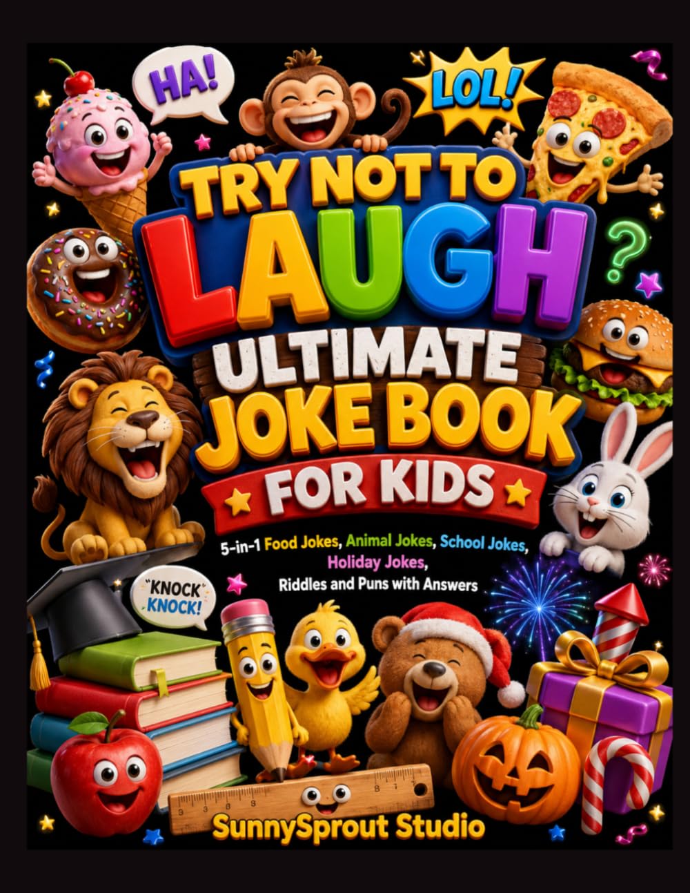 Try Not to Laugh Ultimate Joke Book for Kids: 5-in-1 Food Jokes, Animal Jokes, School Jokes, Holiday Jokes, Riddles and Puns with Answers (TRY NOT TO LAUGH CHALLENGE)