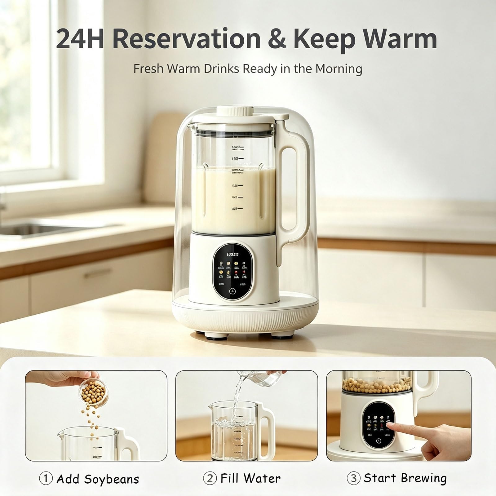 Macchina for il latte di noci Macchina for il latte di soia silenziosa da 49 dB, macchina for il latte a base vegetale da 1,5 litri | 9 programmi intelligenti, timer 24 ore, mantenimento in caldo e autopulizia for mandorle, avena, latte vegano