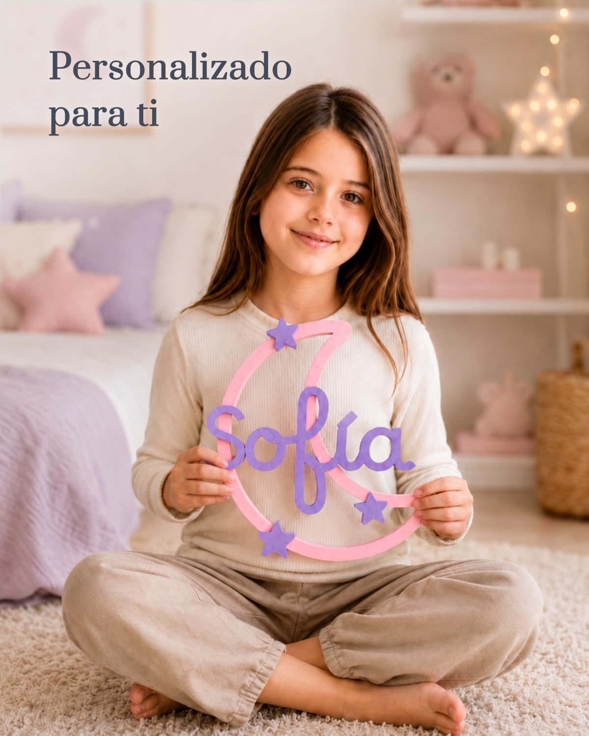 Cartel Decorativo Infantil con Nombre Personalizado – Decoración para Puerta o Pared de Habitación Infantil – Hecho en España – Regalo Original para Bebé, Newborn, Bautizo o Cumple