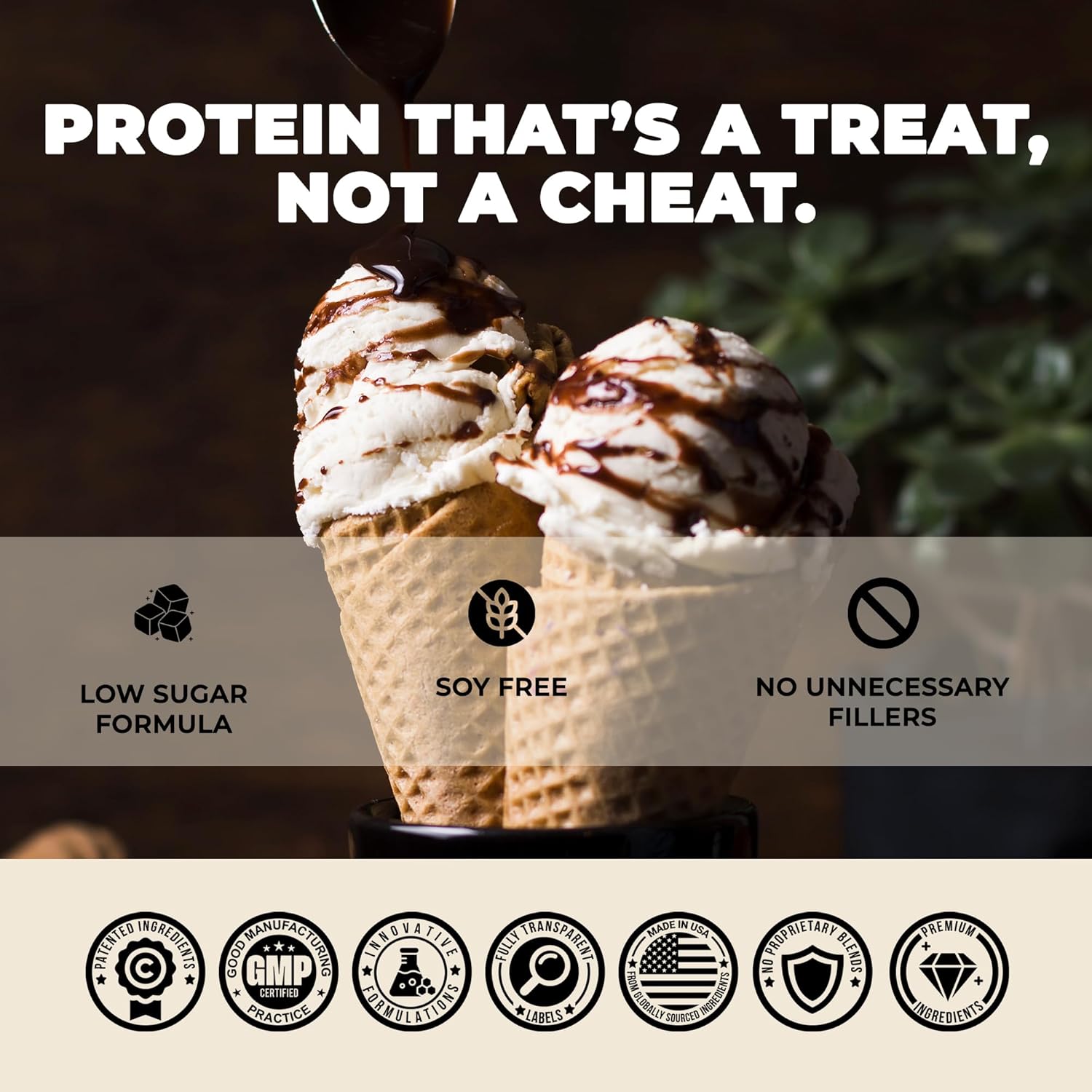 Underground Bio Labs Panda Fuel Premium Protein Whey,Hydrolyzed Collagen,Casein,Probiotics, Enzymes, Keto Friendly,Time Release, 25 Servings (2.5 Pound, Ice Cream Sundae Cone) (with inclusions)