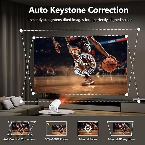 Miniatura 5 de JREN Mini proyector Android portátil con WiFi y Bluetooth, proyector inteligente con Keystone automático, proyector de películas al aire libre para