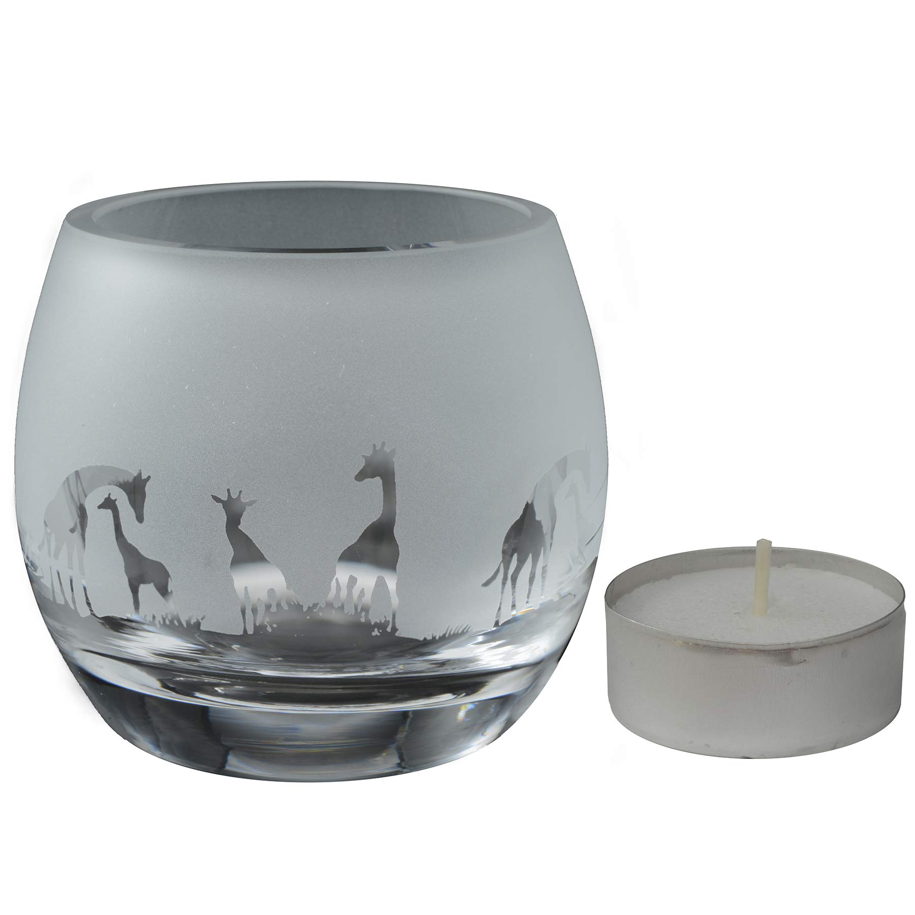 Milford Collection Animo Glass Small Crystal Animal Safari Glass Tealight Candle Holder - Giraffe
