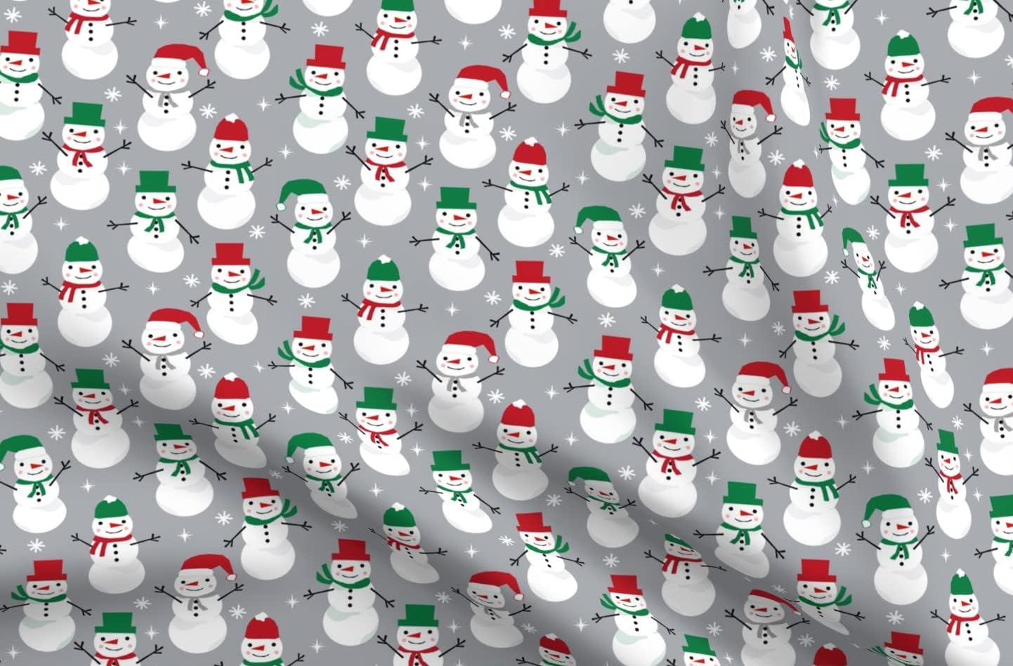 Spoonflower Fabric - Snowman Winter Holiday Gray Christmas Snowflakes North Snow Printed on Upholstery Velvet Fabric Fat Quarter - Upholstery Home Decor Bottomweight Apparel