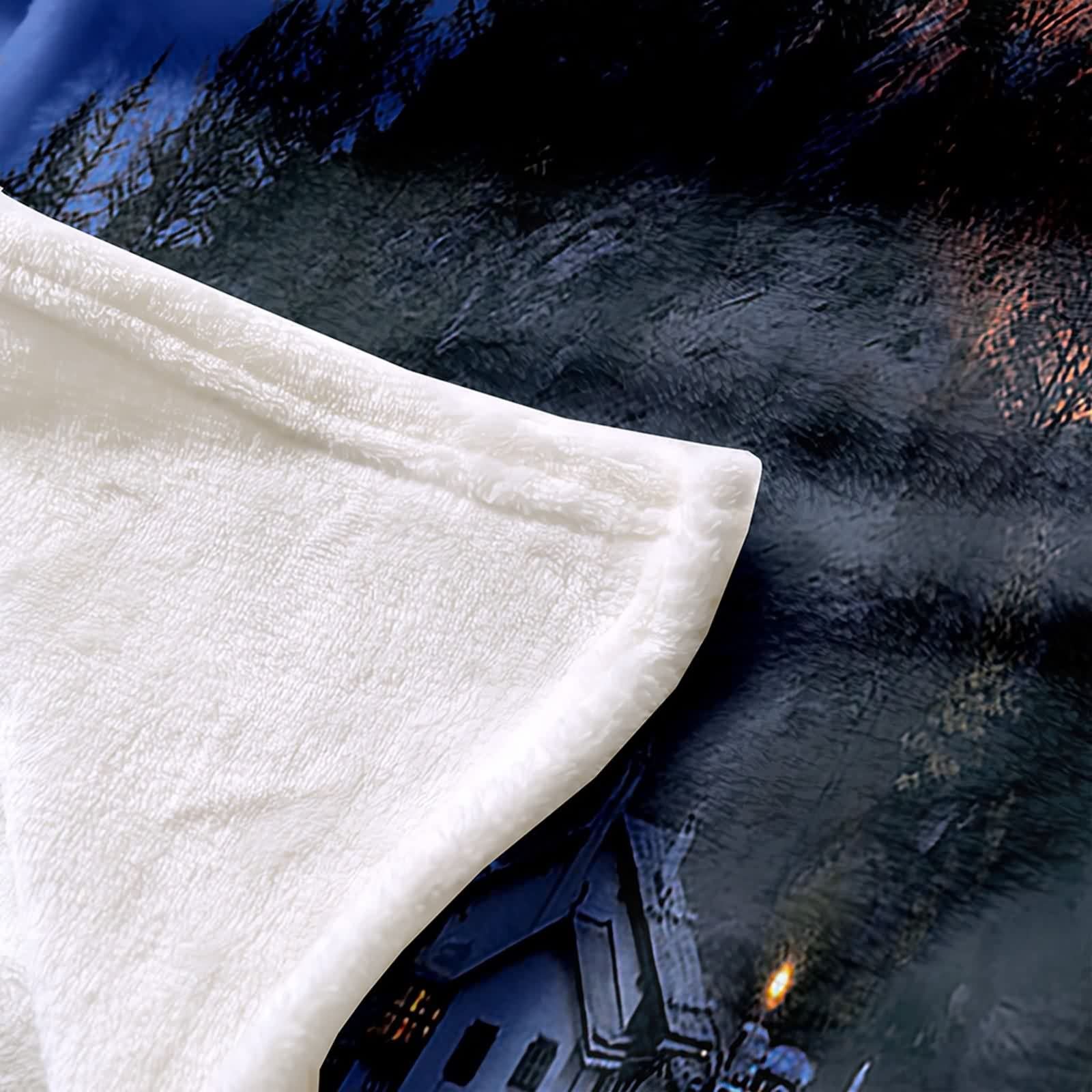 Coperta Invernale Flanella,Coperta Invernale da Divano Motivo di Montagna e Castello Blu Scuro Verde Coperta Invernale 150x200cm