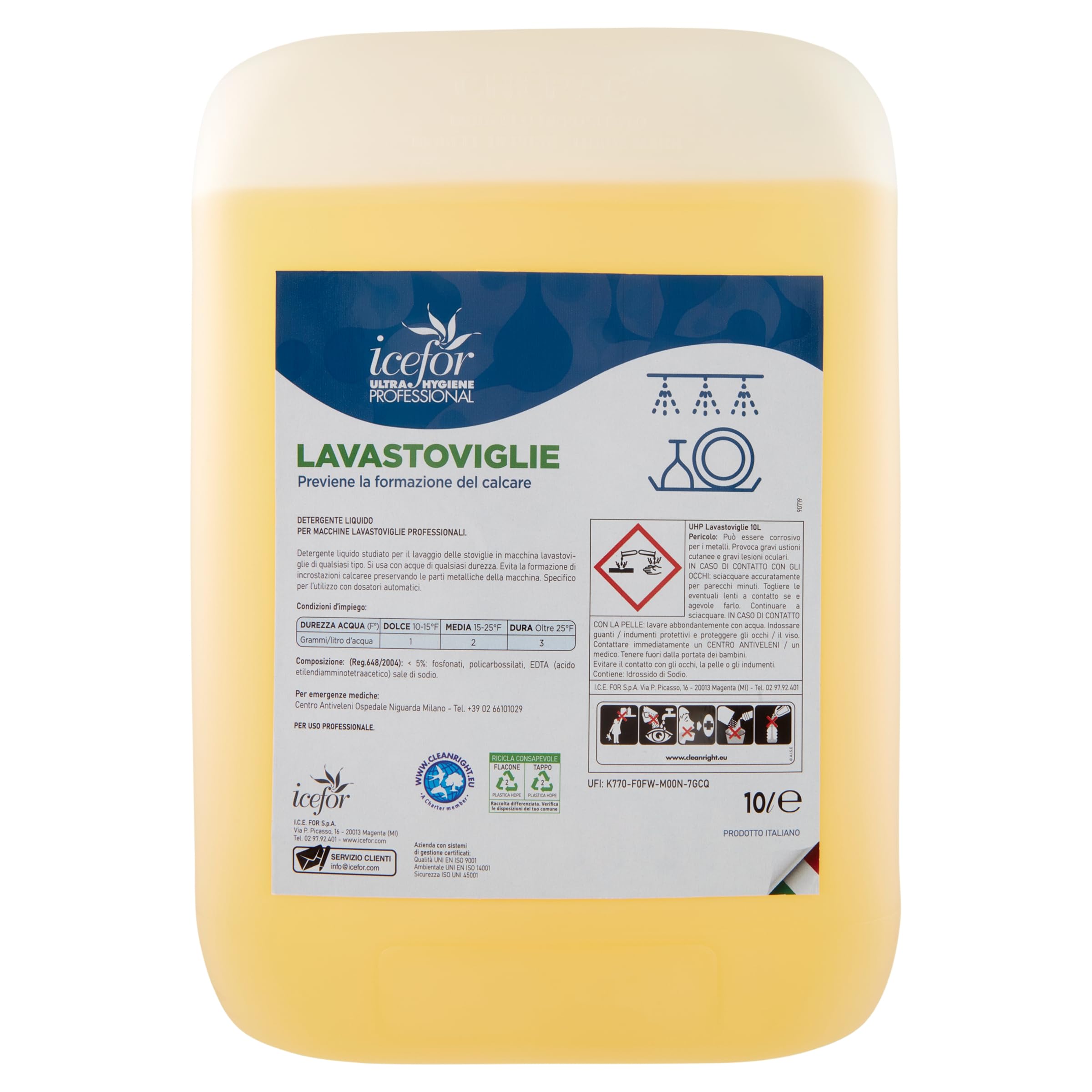 Detergente Icefor UHP Lavastoviglie, detergente liquido per macchine lavastoviglie professionali. 10 L