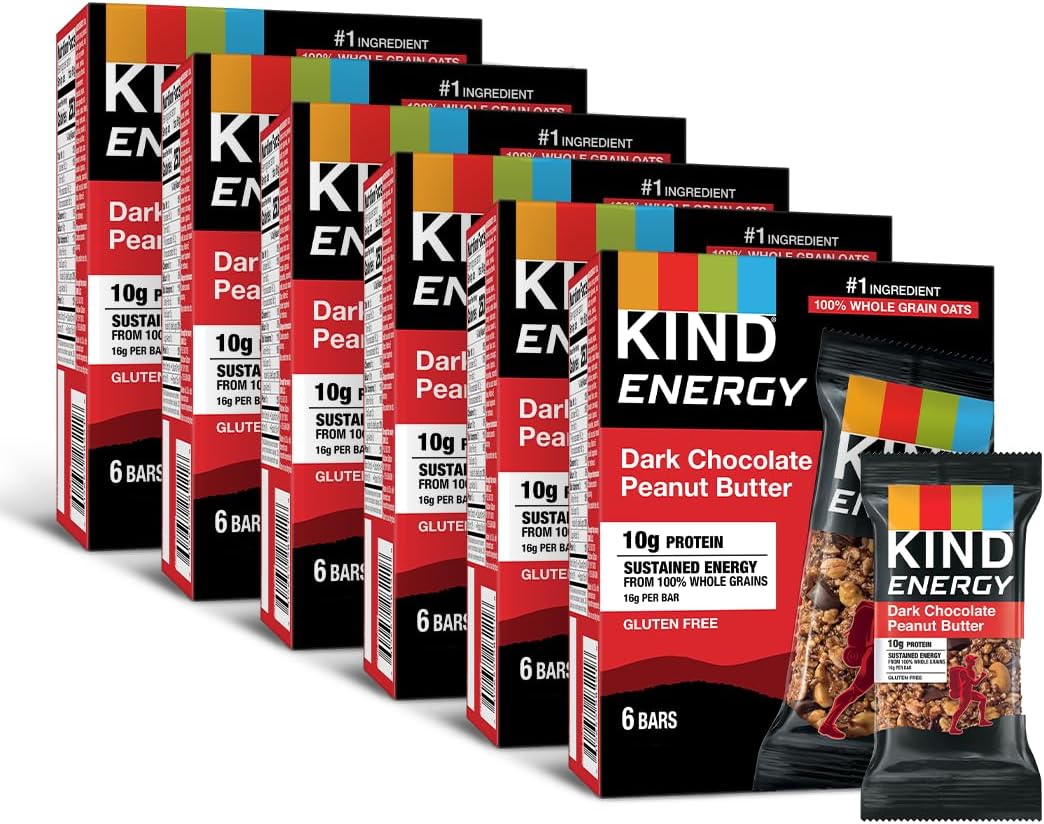 KINDEnergy Bars, Dark Chocolate Peanut Butter, Gluten Free, 10g Protein, 36 Count