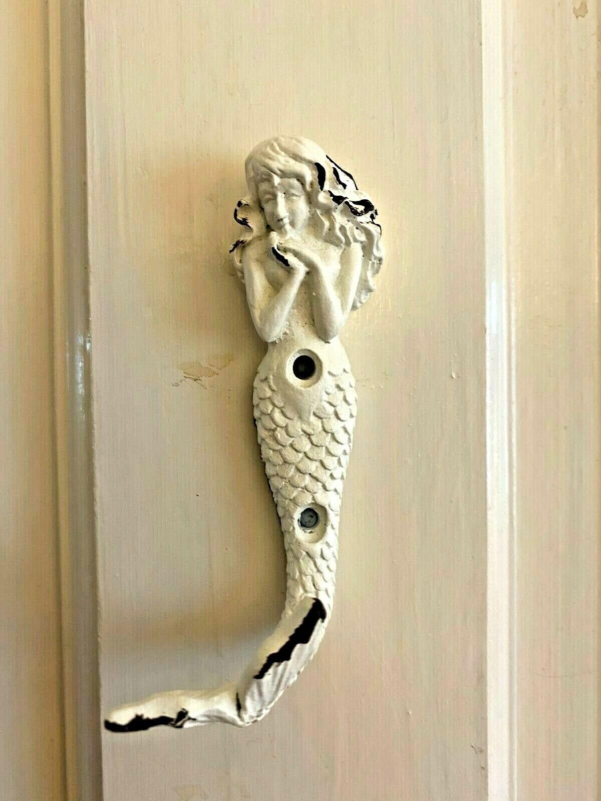 Fyne-Finds White Metal Mermaid Wall Mounted Hook Vintage Shabby Chic Style Coat Key Hanger Rack Decorative