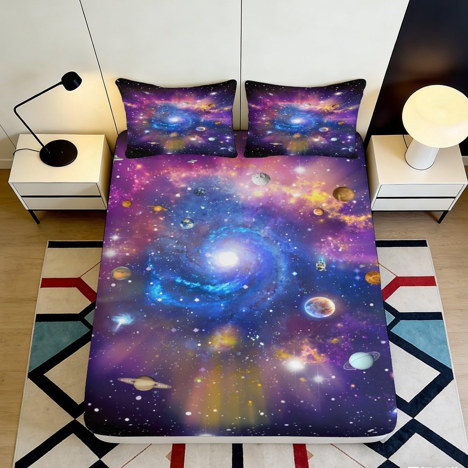 Kzqnxhjprl Style-7 3D Printed Galaxy Starry Sky Fitted Sheet Microfiber Soft Mattress Cover Cosmic Nebula Decor Bedroom Dorm 90X200x25cm