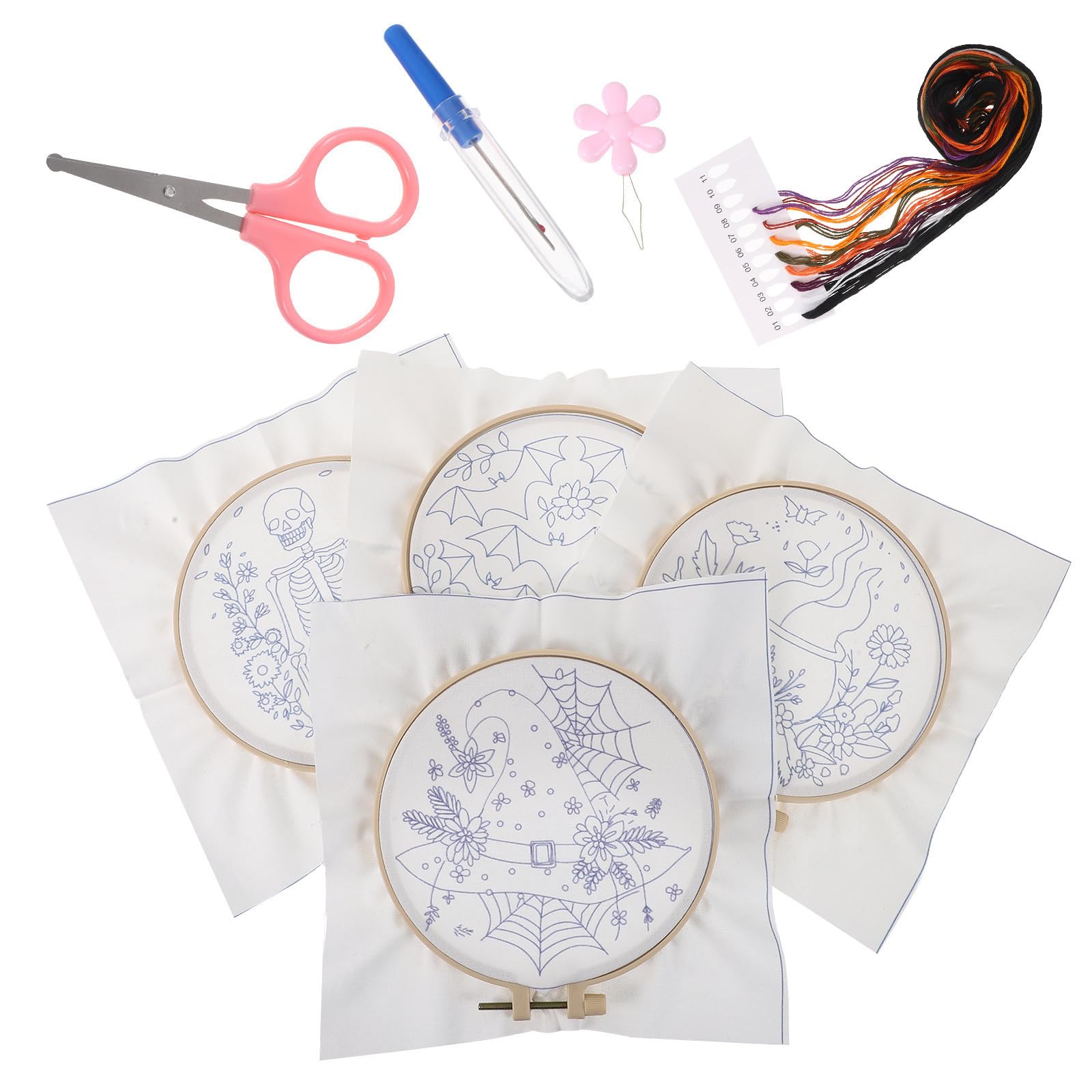 Healeved Kits de Punto de Cruz para Manualidades de Halloween y Actividades Familiares con Tela Vibrante de Algodón y Lino, Accesorios de Bordado para Adultos Principiantes