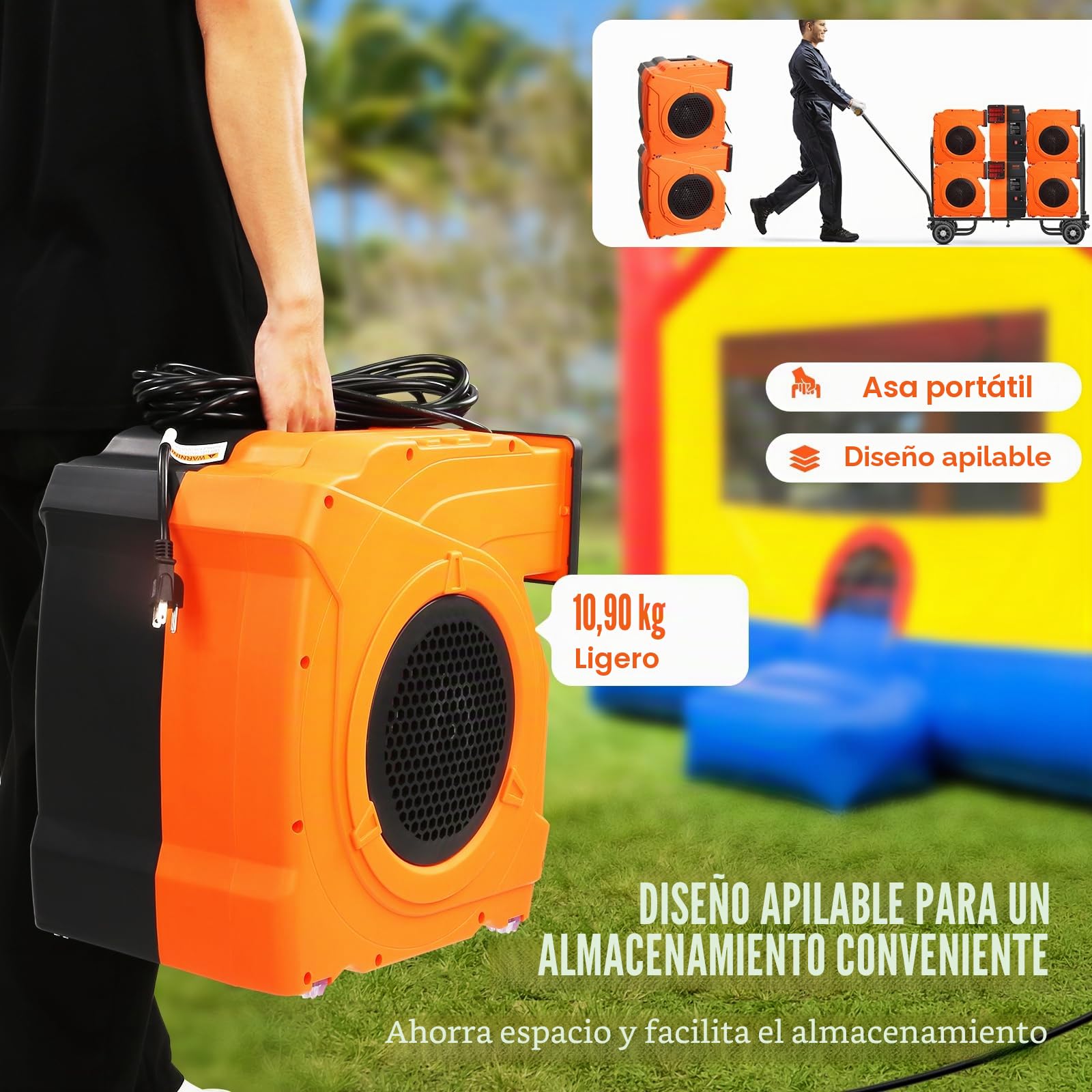 VEVOR Soplador Inflable 1100 W, 1,5 y 1,7 HP, Soplador de Aire Comercial para Inflables, Ventilador Eléctrico de Castillo Hinchable de 3100 RPM Casa de Rebote, Toboganes Acuáticos 387 x 275 x 423 mm