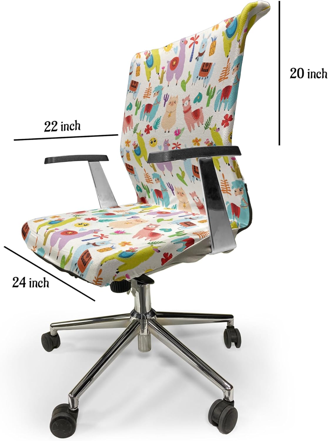 Ambesonne Animal Office Chair Cover, Playroom Pattern with Llama Alpaca Cactus and Leaves Design, Stretchable Decorative Universal Size High Back Printed Slipcover, Peach Patel Pink Turquoise