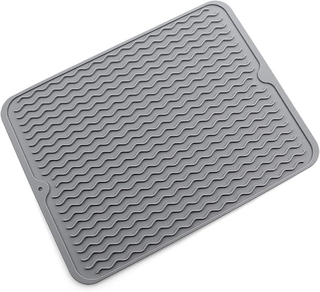Draining Board Mats,Draining Board Mat, Non-Slip Eco-Friendly Kitchen Drying Mat,Silicone Dish Drying Mat Heat Resistan for CountertopTable Draining Sink,Drying Cushion,Grey,40x30 cm(16x12 inch)