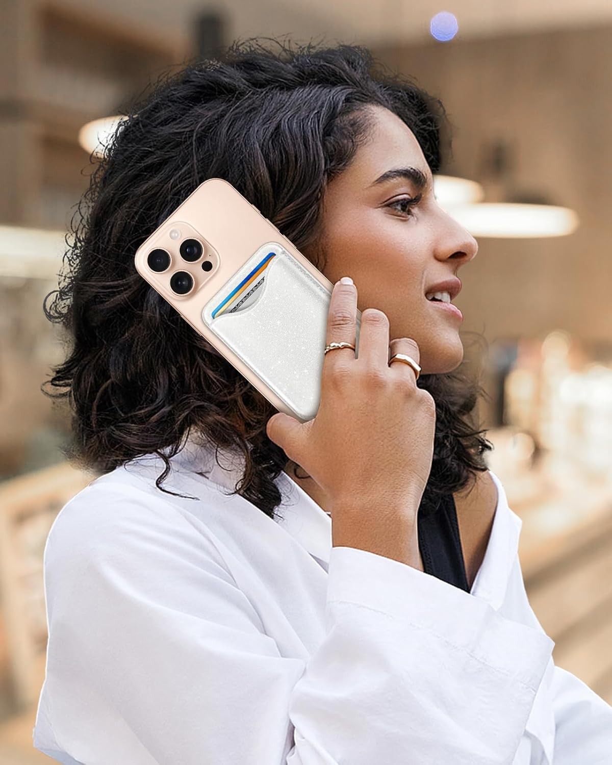 Shorogyt Phone Wallets Compatible with Magsafe Wallet Glitter - Magnetic Card Holder White for Women Teen Girls for iPhone 17/16/15/14/13/12 Series Slim for Apple Mag RFID Magnet, Fit 3 Cards - Image 6