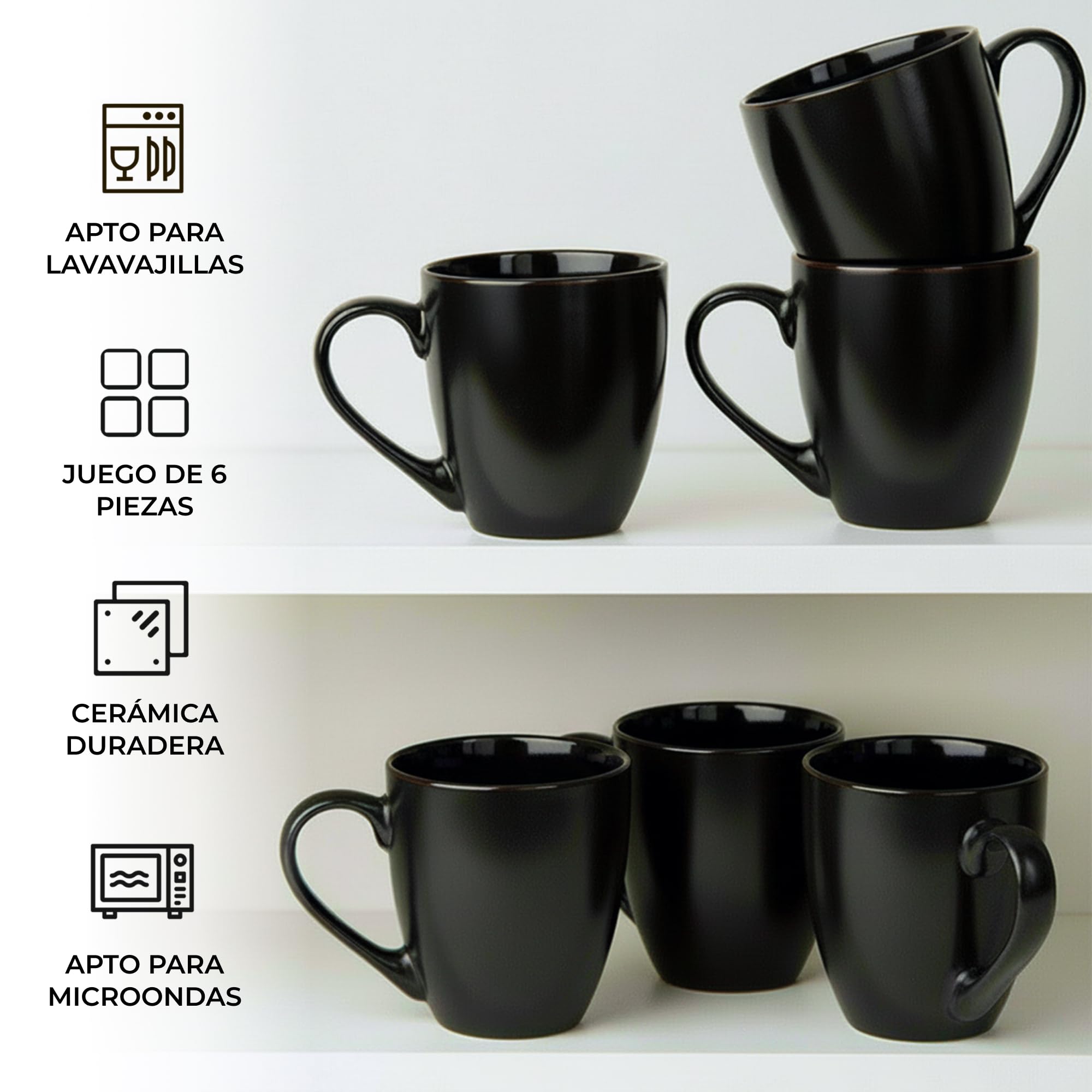 MIAMIO - 6 x 350 ml Juego de Taza de Café/Copa de desayuno - Le Papillon Colección (Negro) — view 6
