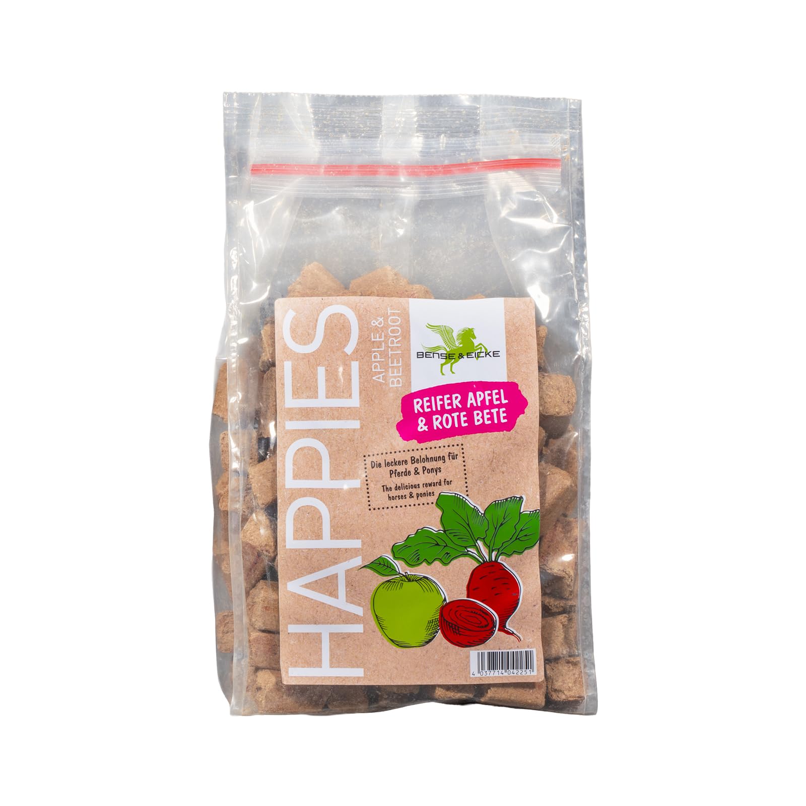 Bense & Eicke Happies Manzana madura – Remolacha 1 kg – Golosinas para caballos como recompensa, aperitivo para caballos para entrenamiento, con trozos de frutas y verduras – Fabricado en Alemania