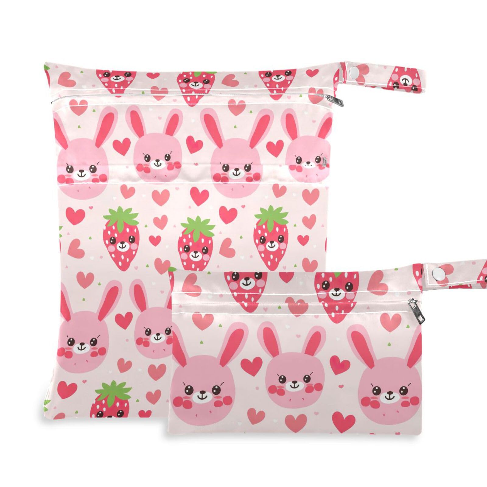 Coikll Wet Dry Bags for Cloth Diaper 2 Pack Waterproof Yoga Gym Bag for Swimsuit Wet Clothes Baby Items-?Rabbits and Strawberries?