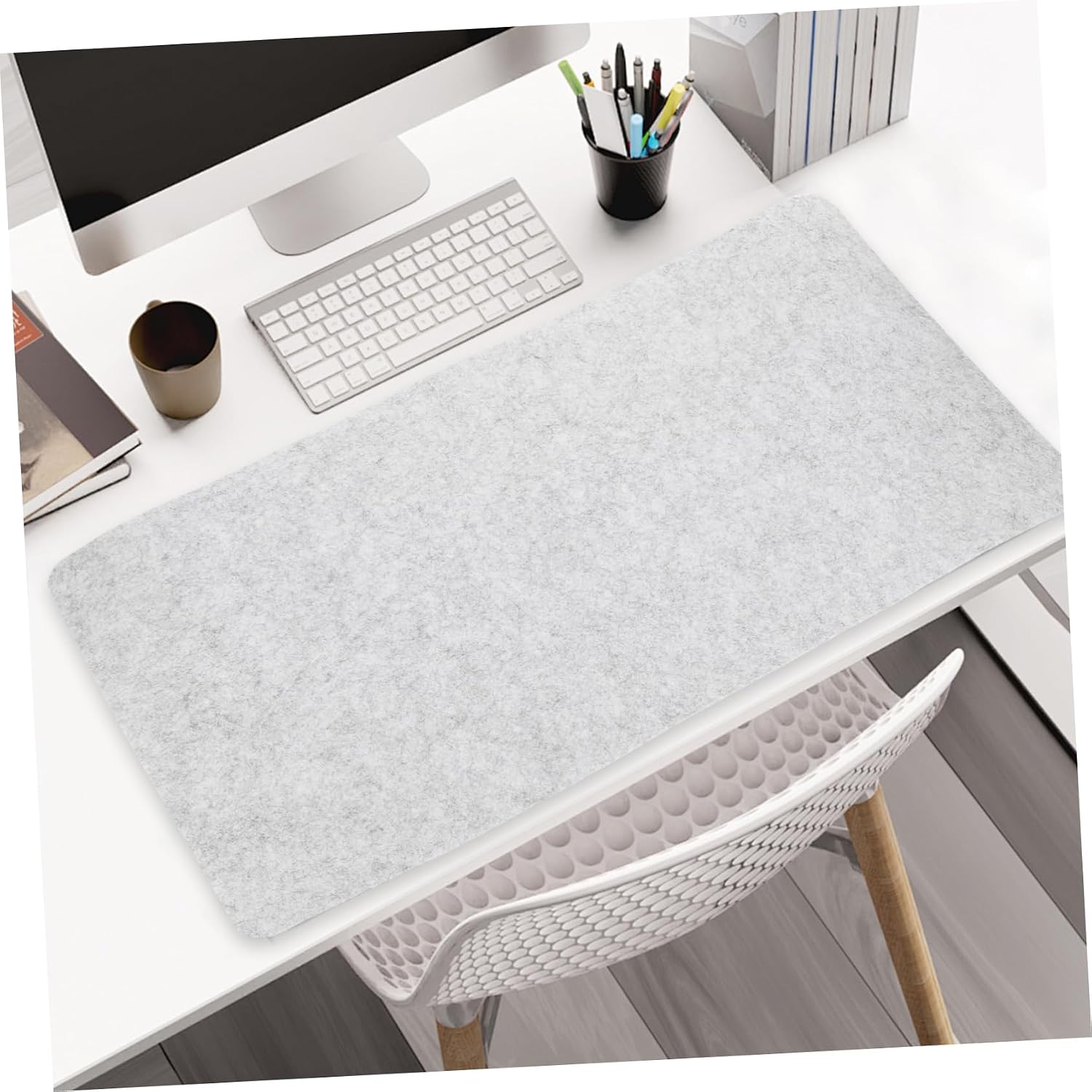 OUNONA Large Non-Slip Felt Desk Mat Versatile Office Cushion for Home and Workspaces Light Gray and Easy to Clean Surface for Organized Work Areas