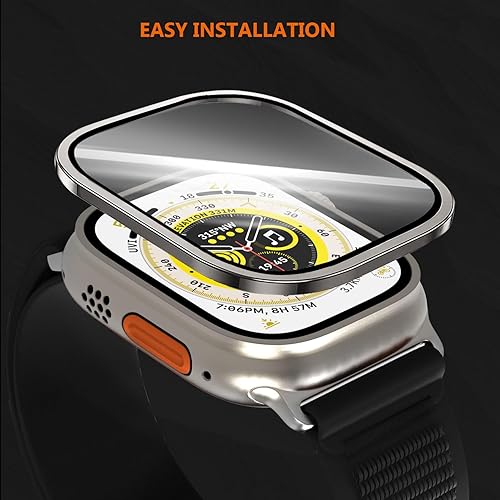 Miniatura 4 de TSOGIA Protector de pantalla para Apple Watch UltraUltra 2 de 1.929 in, vidrio templado 9H ultrafino con marco de aleación de titanio para iWatch