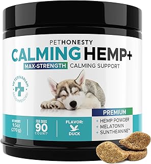 PetHonesty Hemp Calming Chews for Dogs - All-Natural Soothing Snacks with Hemp + Valerian Root, Stress & Dog Anxiety Relief - Helps Aid with Thunder, Fireworks, Chewing & Barking - 90 Count