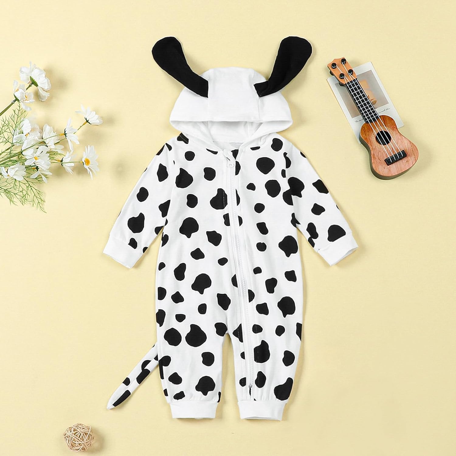 Dalmatian Costume Baby Boy Girl Halloween Outfits Long Sleeve Zip Up Hoodies with Ears + Tail Pants Fall Clothes Set - Image 2