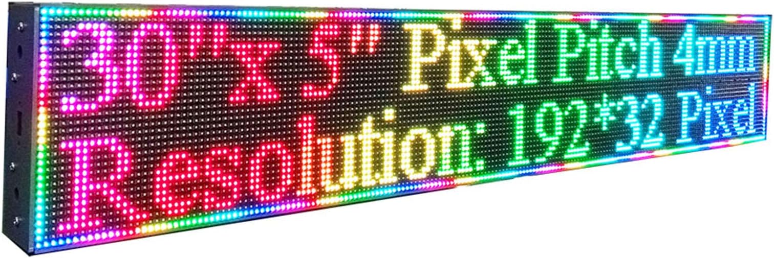 30" x 5" 192x 32 Pixels P4 Full Color Indoor LED Sign RGB LED Display Programmable Scrolling Message Board for Advertising