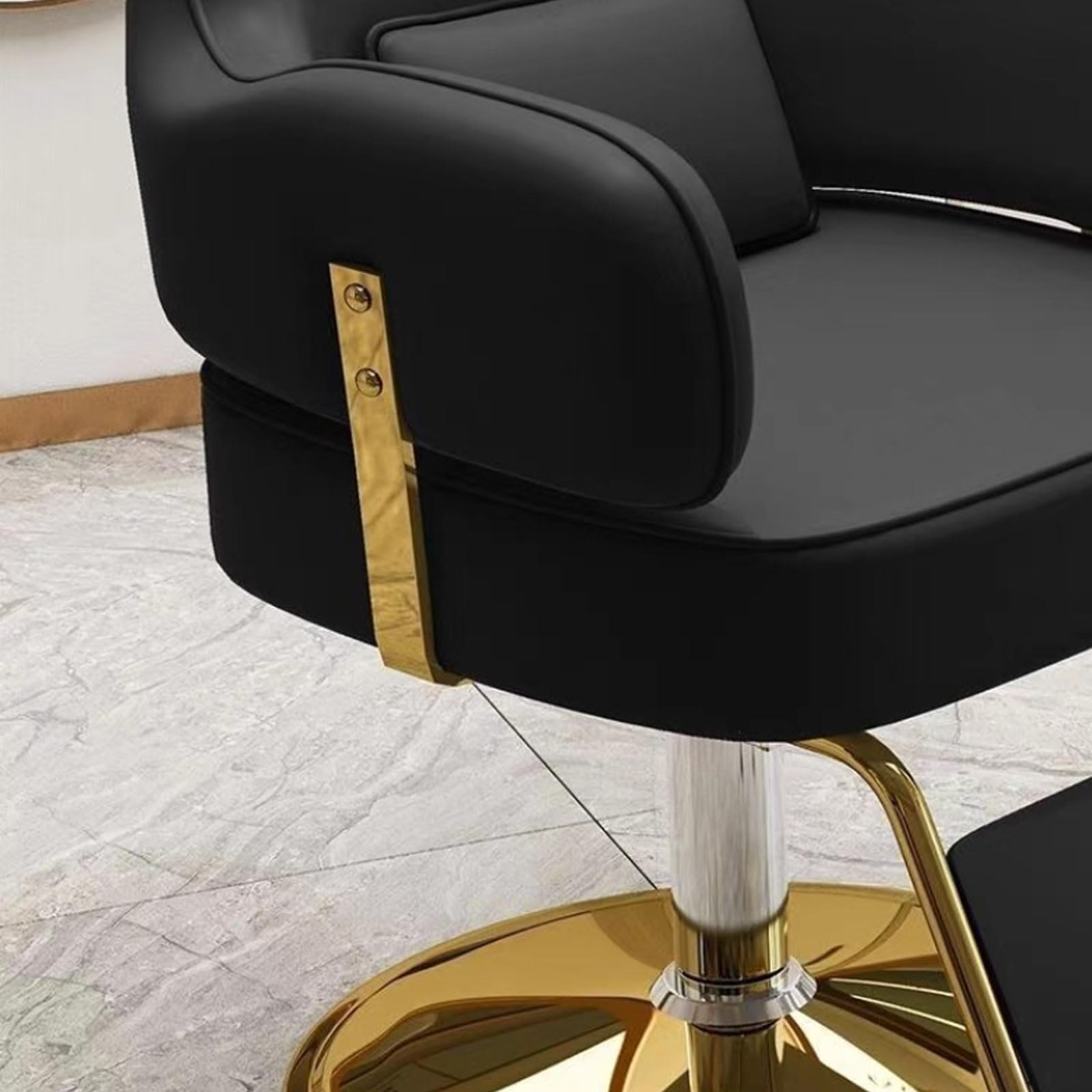 Sillas de barbero, Silla de barbero hidráulica con Cuero sintético, Silla de salón Profesional Dorada para el hogar y la barbería, Altura Ajustable, Diseño cómodo, Tamaño B
