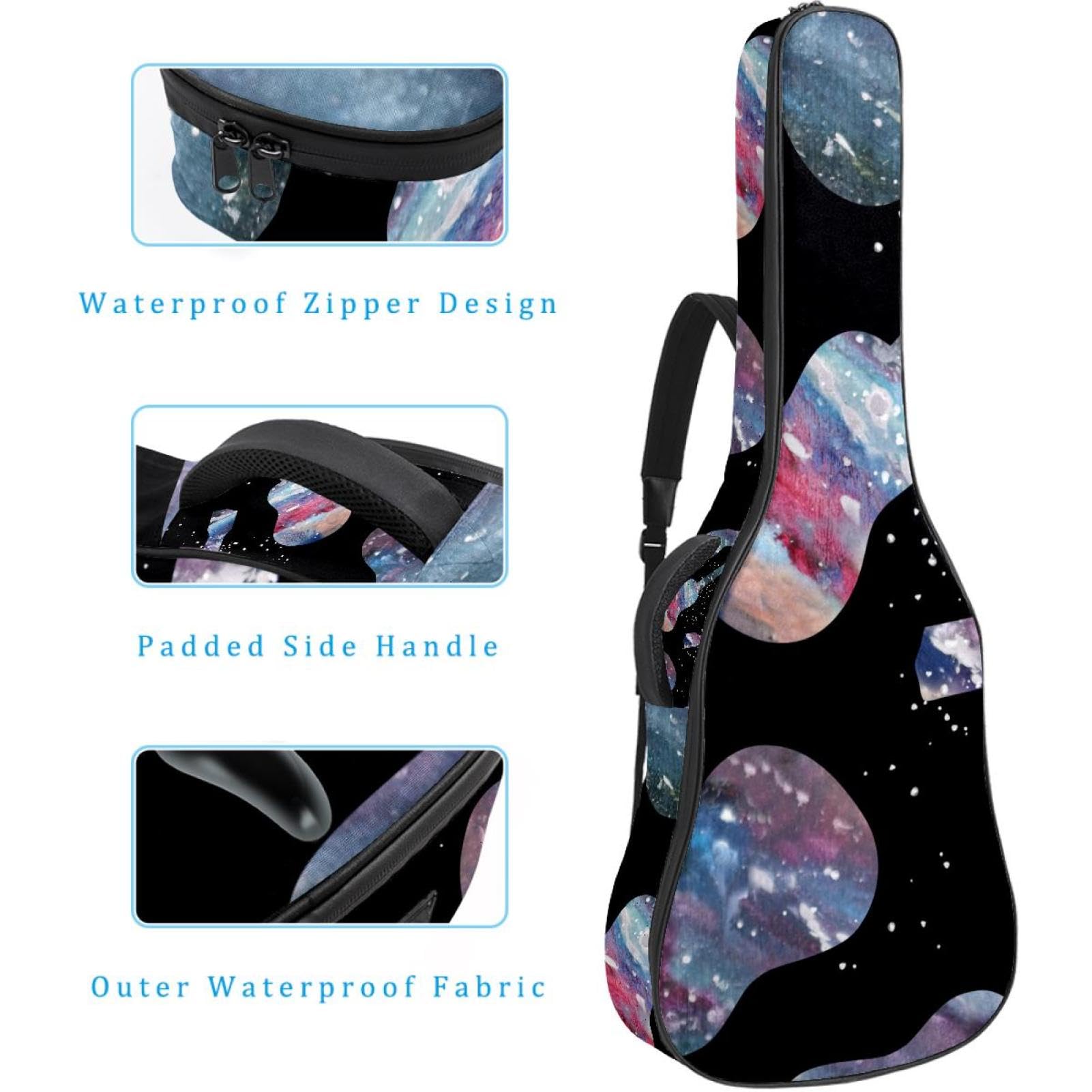Torba na gitarę akustyczną Wodoodporny plecak na gitary Gruby miękki wyściełany Akwarela Gitara Klasyczna obudowa na gitarę, wielobarwny, 42.9x16.9x4.7 in, Organizer do torby