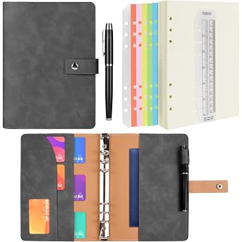 A5 Ring Binder PU Leather Notebook Notebook Binder Refillable Grey