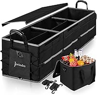 Jorindes Collapsible Trunk Organizer with Removable Insulated Leak-Proof Cooler Bag - 3 Compartments, SUV Cargo Storage, Foldable Lid & Straps (Black)