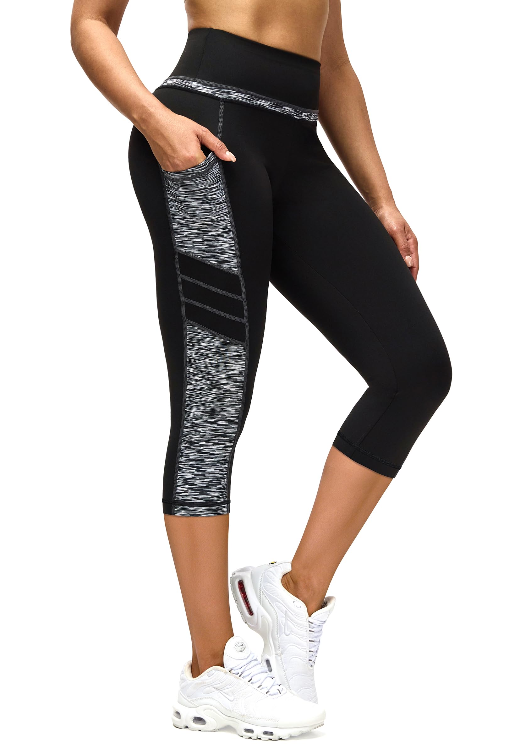 Rexspek Sporthose Damen 3/4 mit Tasche,Blickdicht Leggings Damen Jogginghose Damen Fitnesshose