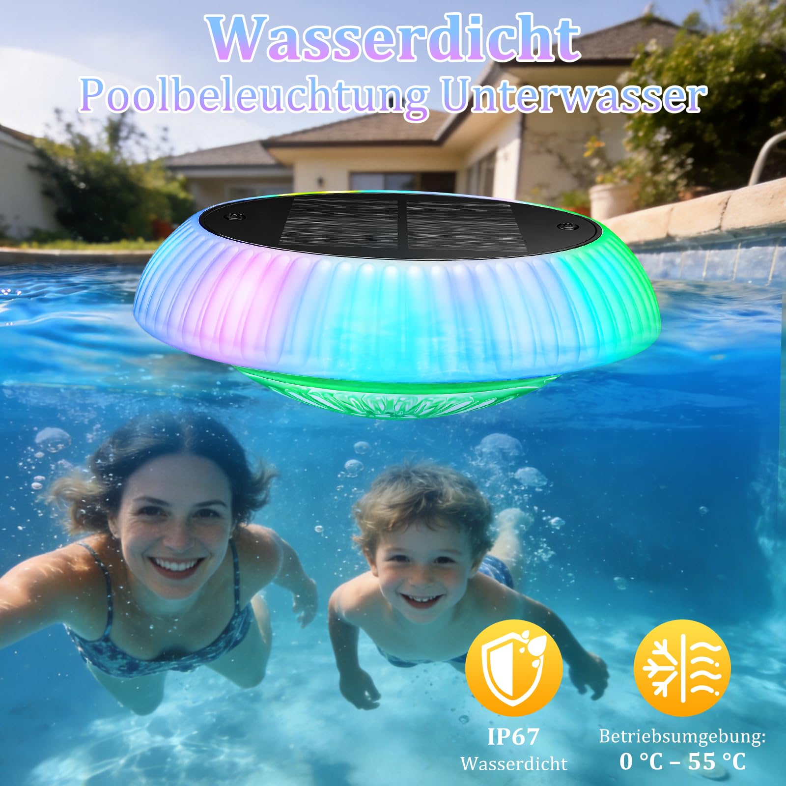 Toowell Solar Poolbeleuchtung Unterwasser,Wasserdicht Poolbeleuchtung Solar Pool Licht,Fernbedienung,RGB,Timer,6 Farben,12 Modi Pool Lichter Unterwasser Pool Beleuchtung für Aufstellpool,1 Stück