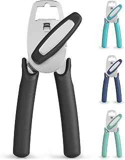Zulay Kitchen Heavy Duty Stainless Steel Manual Can Opener | Ergonomic Soft Grip Handles, Smooth Edge Cutting Wheel & Large Built In Bottle Opener – Effortless Easy Turn Knob - Black
